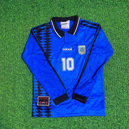 Diego Maradona Argentina 1994 World Cup Long Sleeve Blue Kids Retro Football Jersey Kit
