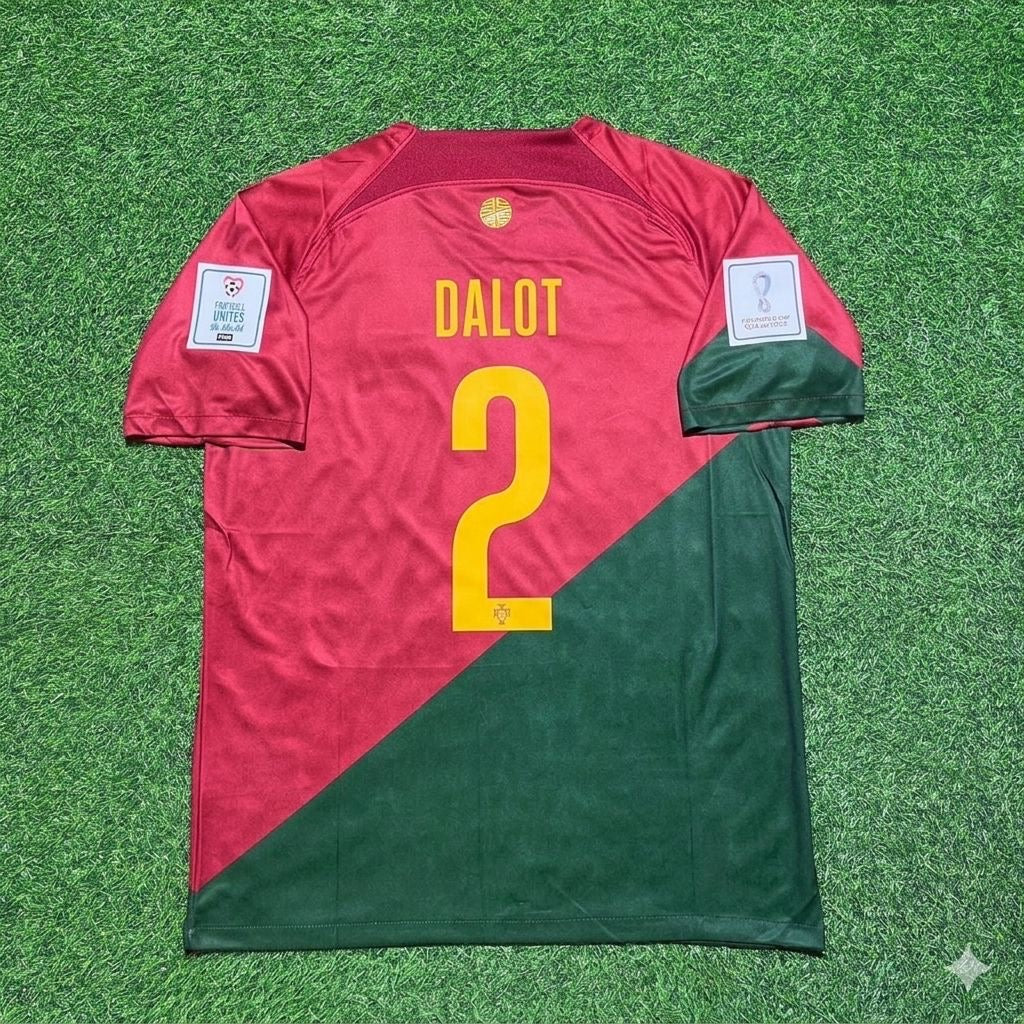 Diego Dalot #2 Portugal 2022 World Cup Home Retro Football Jersey