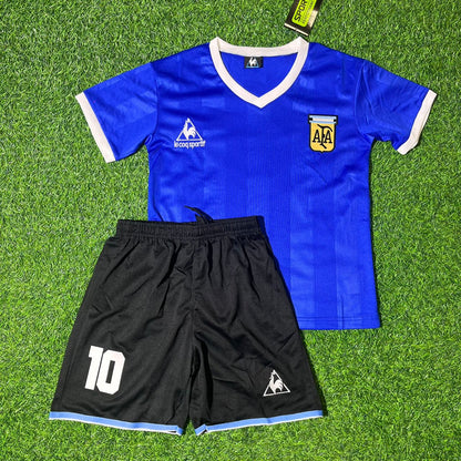 Diego Maradona Argentina 1986 World Cup Final Blue Kids Retro Football Jersey Kit