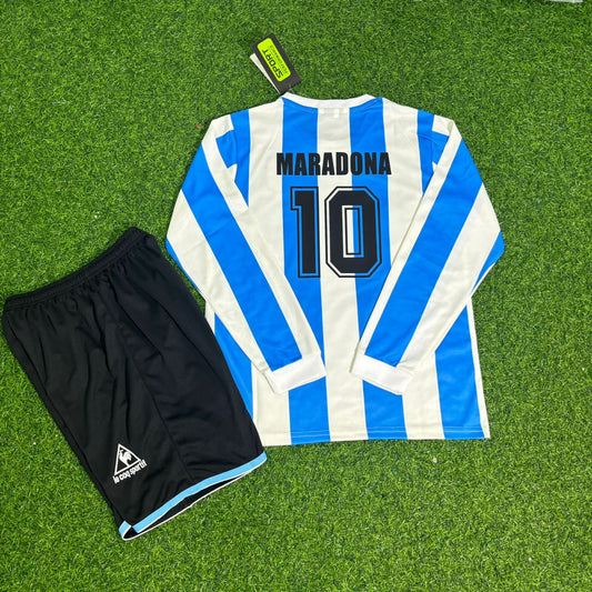 Diego Maradona Argentina 1986 World Cup Retro Long Sleeve KIDS Football Jersey Kit