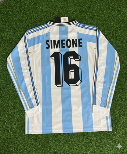 Diego Simeone Argentina 1998 World Cup White Long Sleeve Retro Football Jersey Kit
