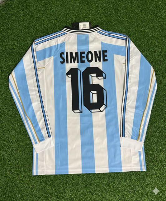Diego Simeone Argentina 1998 World Cup White Long Sleeve Retro Football Jersey Kit