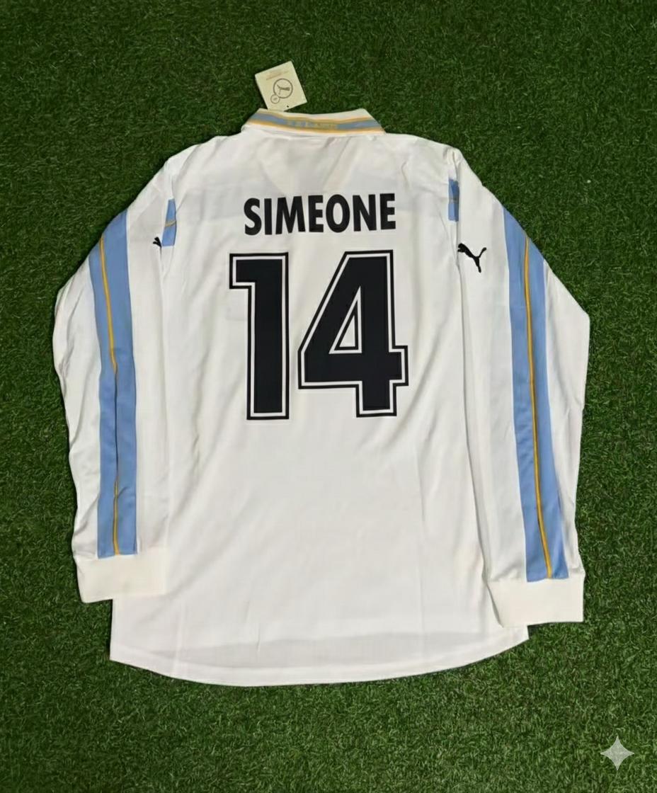 Diego Simeone Lazio 1999 2000 White Long Sleeve Retro Football Jersey Kit