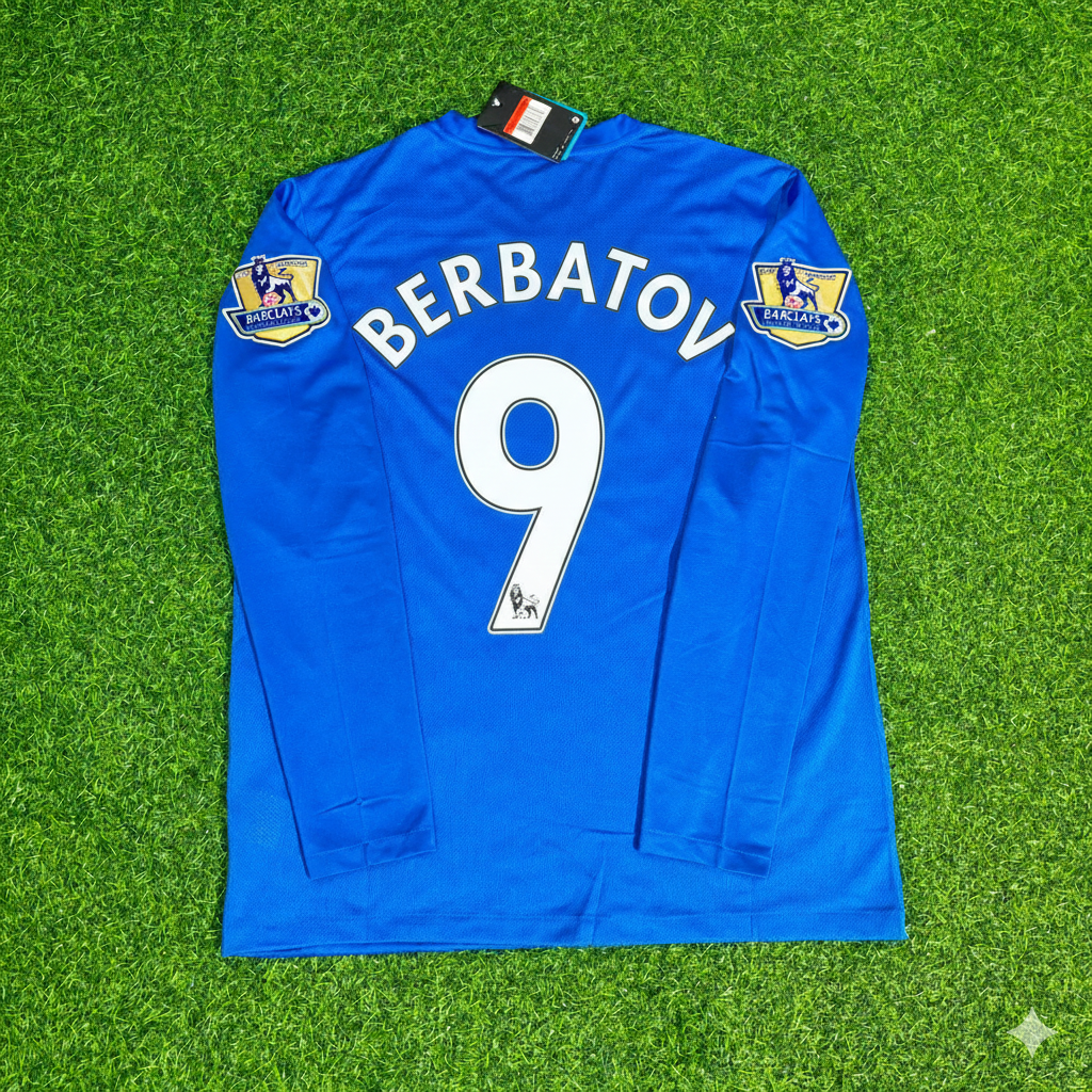 Dimitar Berbatov Manchester United 2008 Blue EPL Patch Retro Long Sleeve Football Jersey
