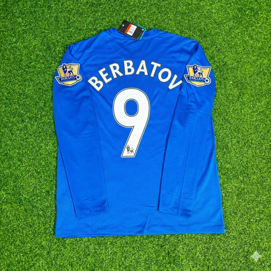 Dimitar Berbatov Manchester United 2008 Blue EPL Patch Retro Long Sleeve Football Jersey