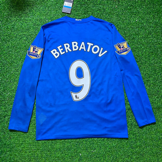 Dimitar Berbatov Manchester United 2008 Blue EPL Patch Retro Long Sleeve Football Jersey