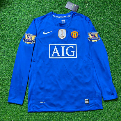 Dimitar Berbatov Manchester United 2008 Blue EPL Patch Retro Long Sleeve Football Jersey