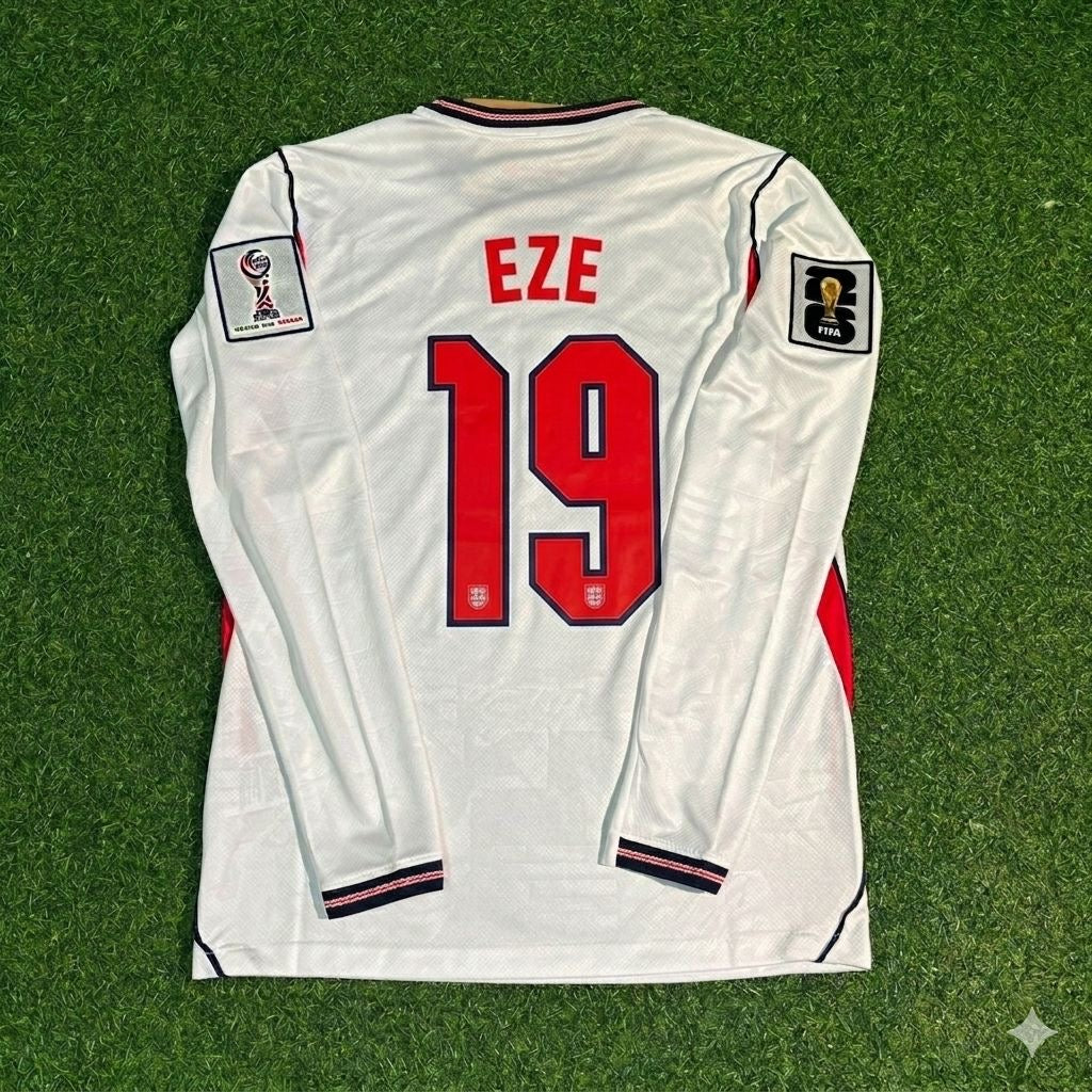 Eberechi Eze #19 England 2026 World Cup Home White Long Sleeve Jersey