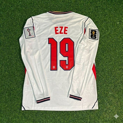 Eberechi Eze #19 England 2026 World Cup Home White Long Sleeve Jersey