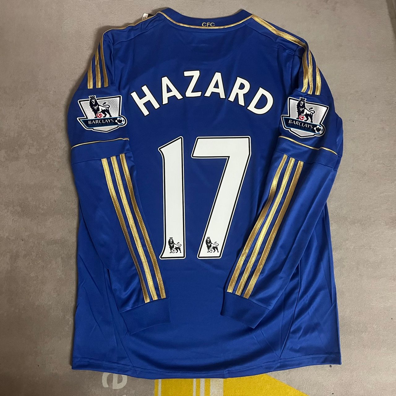 Eden Hazard Chelsea 2013 Premier League Patch Blue Retro Football Jersey