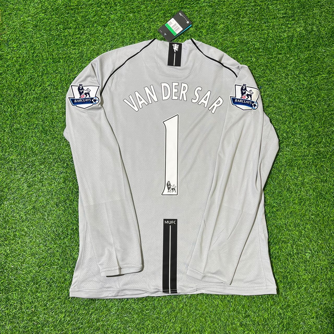 Edwin van der Sar Manchester United Goalkeeper Grey Retro Long Sleeve Jersey Maglia