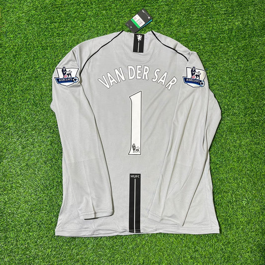 Edwin van der Sar Manchester United Goalkeeper Grey Retro Long Sleeve Jersey Maglia