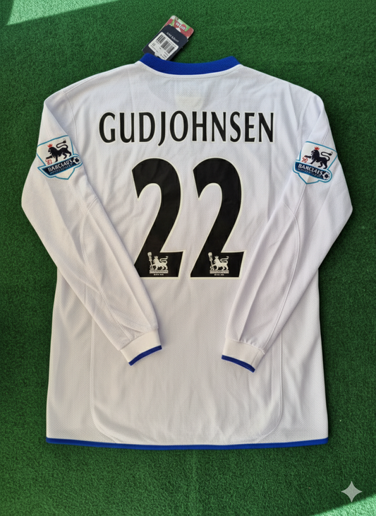Eidur Gudjohnsen 22 Chelsea Auswärtstrikot 2004 Retro Weiß Langarmtrikot Fußballtrikot