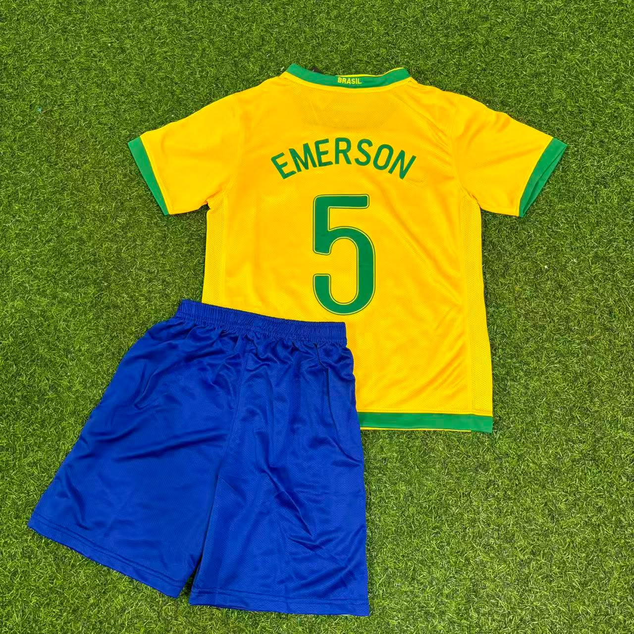 Emerson #5 Brazil Home Yellow Retro Kids Football Jersey