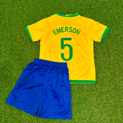 Emerson #5 Brazil Home Yellow Retro Kids Football Jersey