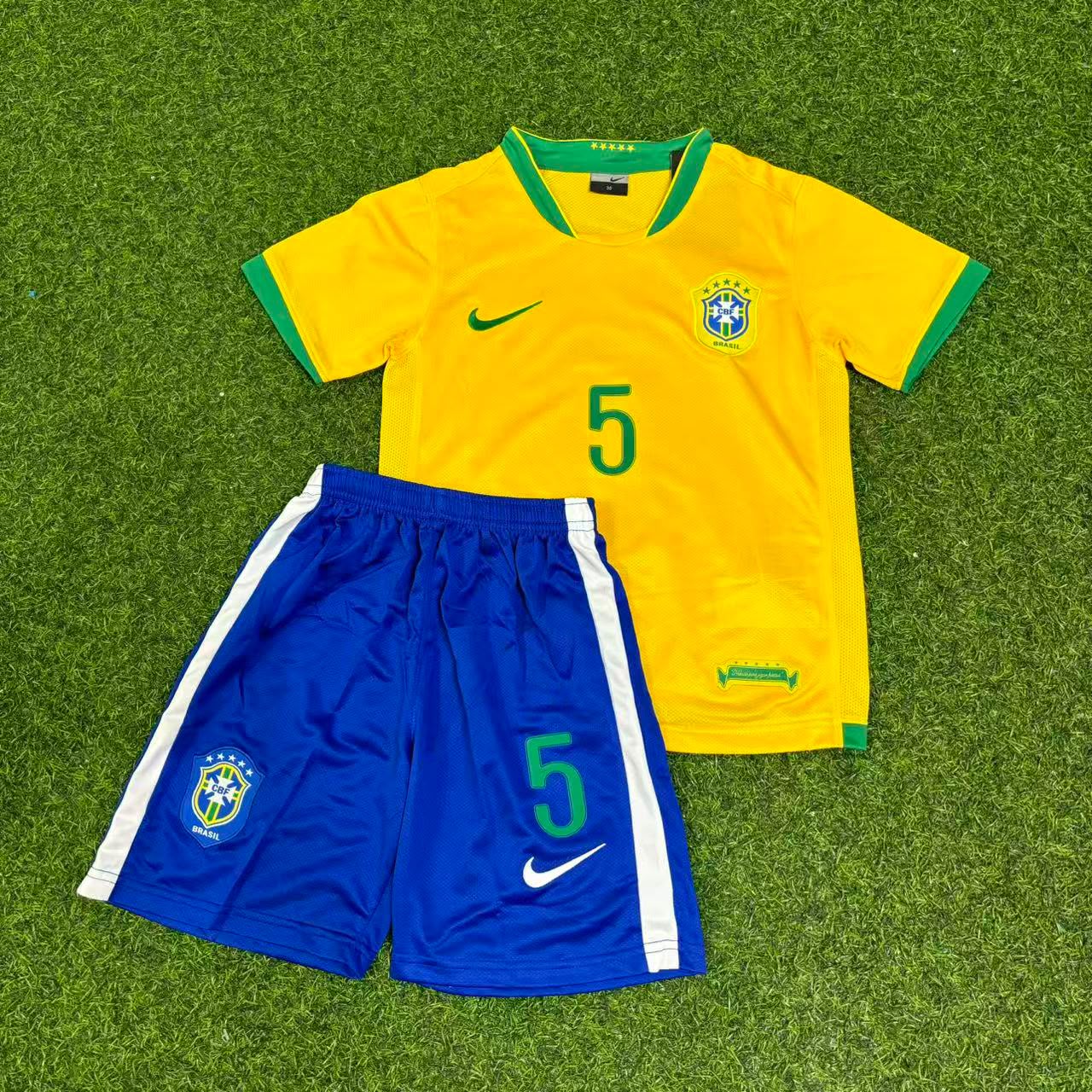 Emerson #5 Brazil Home Yellow Retro Kids Football Jersey