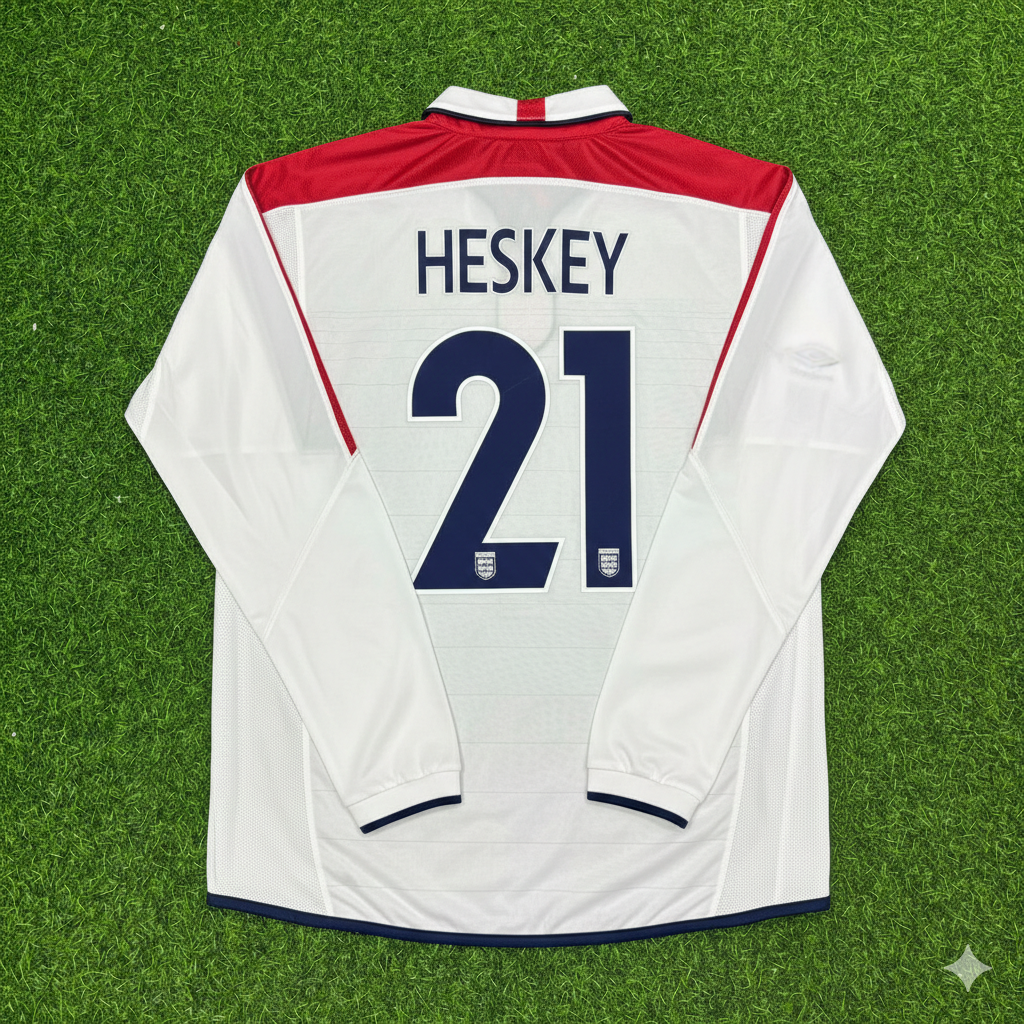 Emile Heskey England EURO 2004 Long Sleeve Home Retro Football Jersey