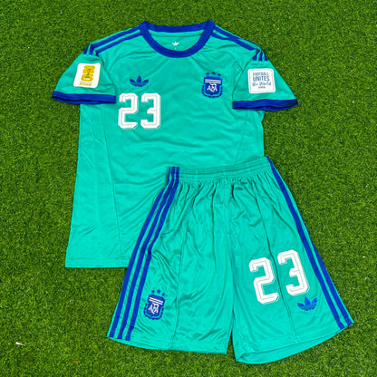 Emiliano Martinez Argentina Goalkeeper 2026 World Cup Kids Football Jersey Kit