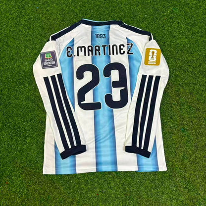 Emiliano Martinez Argentina Goalkeeper 2026 World Cup Home Kids Patch Long Sleeve Football Jersey