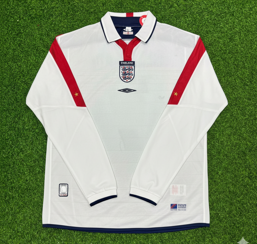 England EURO 2004 Long Sleeve Home Retro Football Jersey