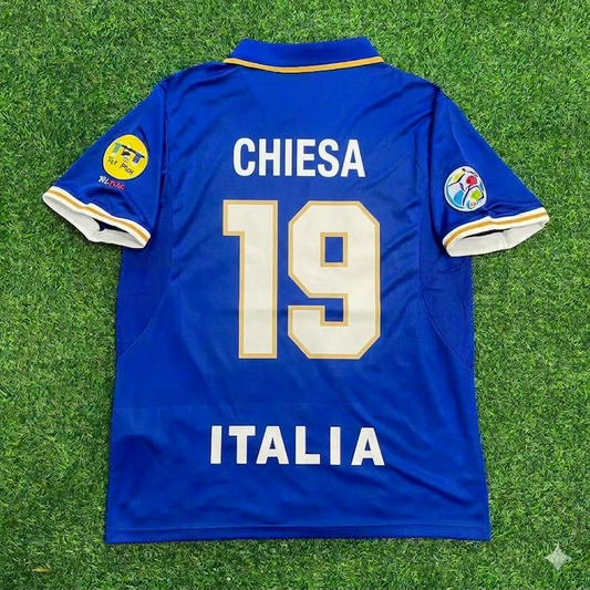 Enrico Chiesa #19 Italy EURO 1996 Blue Retro Soccer Kit Jersey Trikot Maglia Shirt