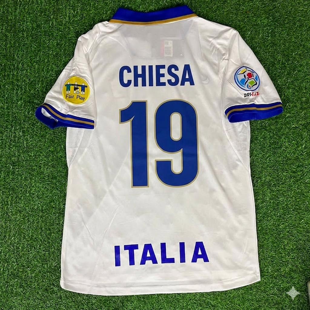Enrico Chiesa #19 Italy EURO 1996 White Retro Jersey