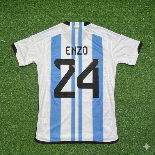 Enzo Fernandez 24- Argentina 2022 Qatar World Cup Champion Home Jersey Maillot Trikot Maglia Soccer Shirt