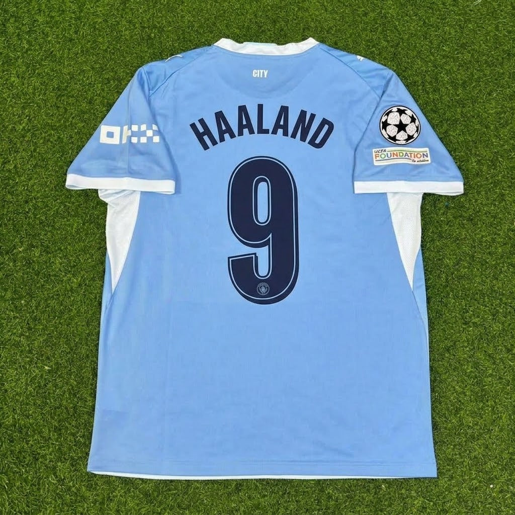 Erling Haaland #9 Manchester City 2026-27 Home New Season Champions League Patch Jersey Trikot Maillot Soccer Shirt