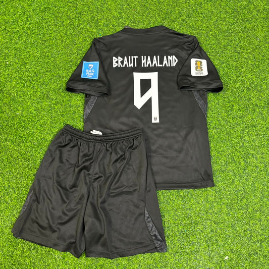 Maillot de football noir enfant Erling Braut Haaland #9 Norvège Coupe du Monde 2026 Extérieur
