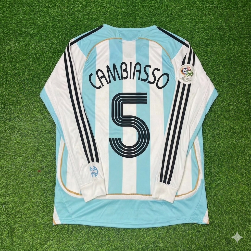 Esteban Cambiasso #5 Argentina 2006 World Cup Retro Long Sleeve Football Jersey