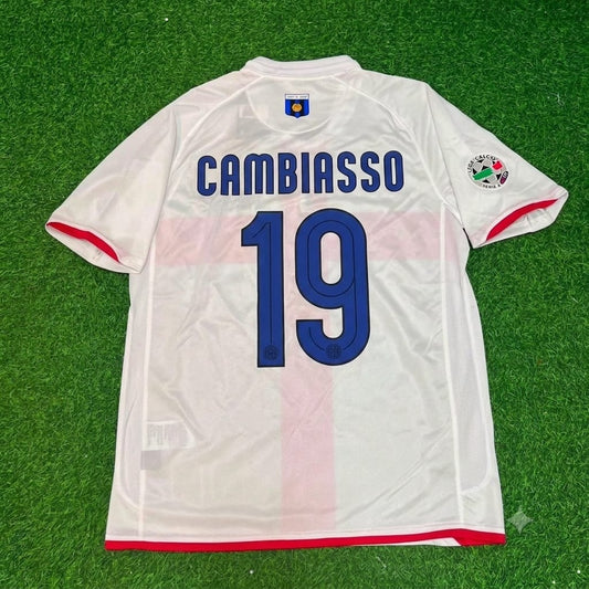 Esteban Cambiasso #19 Inter Saison 2007-2008 Maillot Extérieur Blanc Rouge Rétro Trikot Maillot Maglia Football