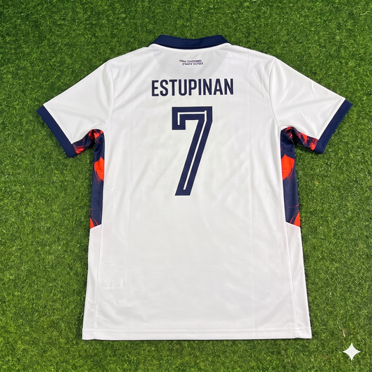 Pervis Estupinan #7 Ecuador 2026 World Cup White Football Jersey