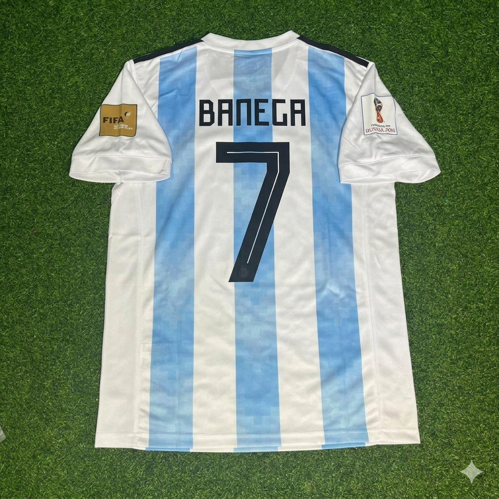 Éver Banega #7 Argentina 2018 World Cup Home Retro Jersey