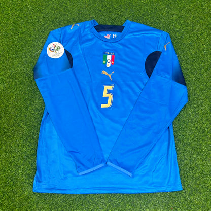 Fabio Cannavaro #5 Italy 2006 World Cup Final Long Sleeve Retro Jersey Maillot Trikot Maglia Soccer Shirt