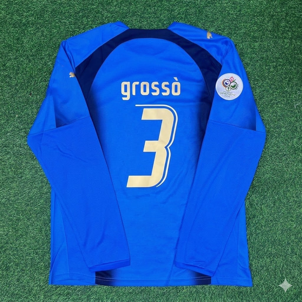 Fabio Grosso #3 Italy 2006 World Cup Final Long Sleeve Retro Jersey Maillot Trikot Maglia Soccer Shirt
