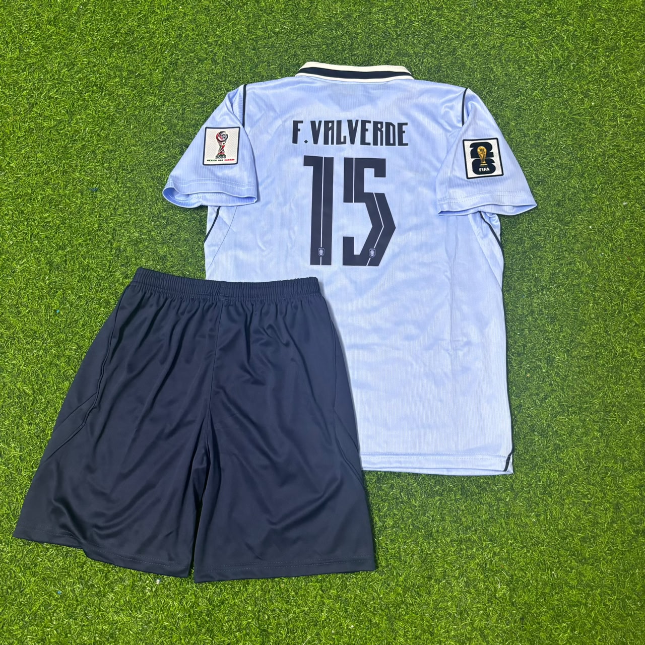 Federico Valverde #15 Kids Uruguay 2026 World Cup Home Sky Blue Football Jersey