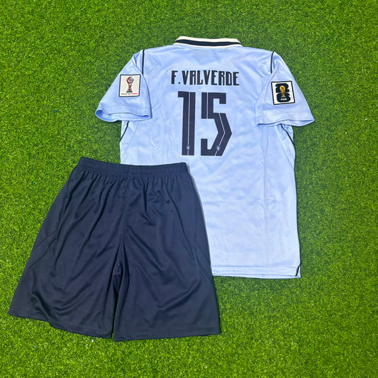Federico Valverde #15 Kids Uruguay 2026 World Cup Home Sky Blue Football Jersey