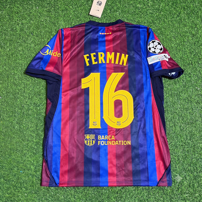Fermin Lopez #16 Barcelona 2027 New Season Champions League Patch Home Jersey Trikot Maillot Soccer Shirt