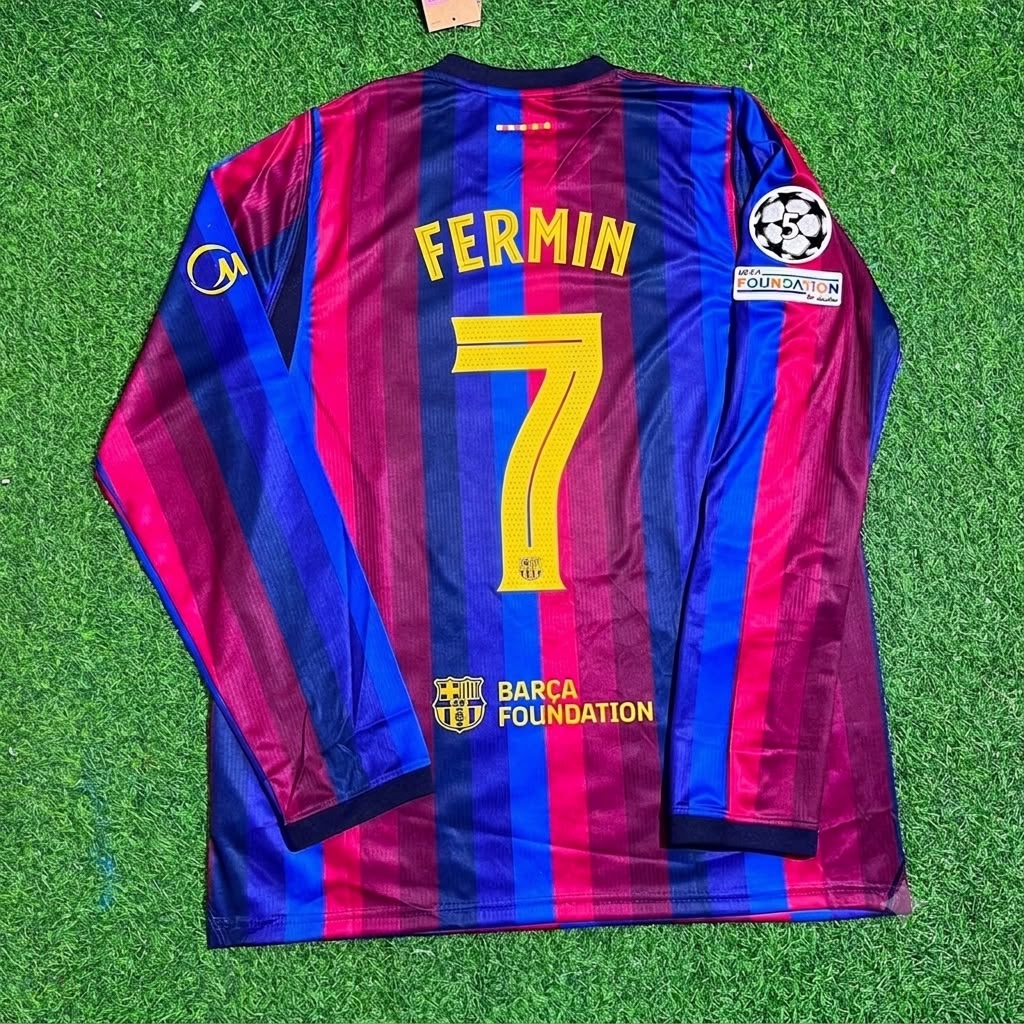 Fermin Lopez #7 Barcelona 2027 New Season Champions League Patch Home Long Sleeve Jersey Trikot Maillot Soccer Shirt