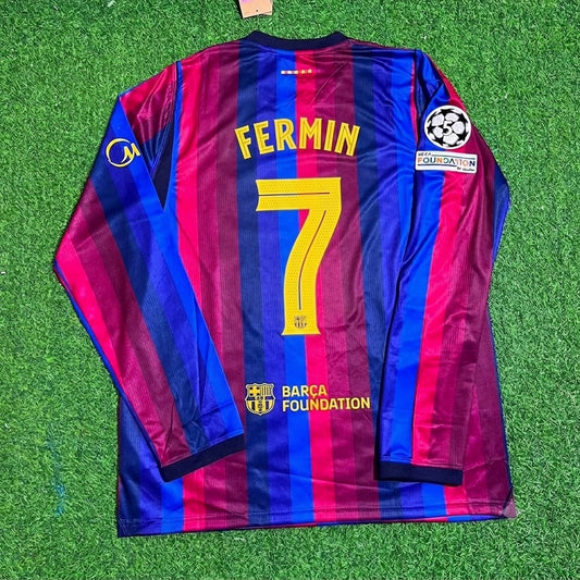 Fermin Lopez #7 Barcelona 2027 New Season Champions League Patch Home Long Sleeve Jersey Trikot Maillot Soccer Shirt