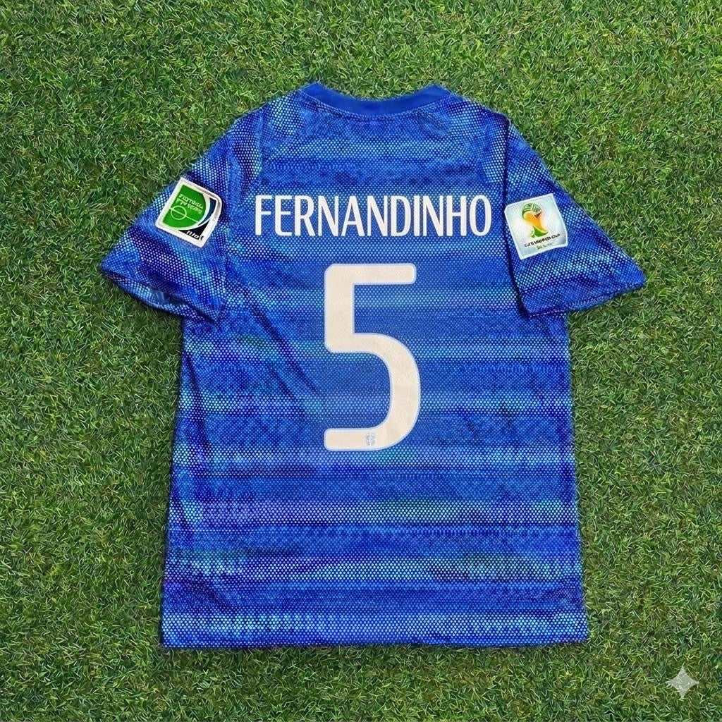 Fernandinho 5- 2014 World Cup Retro Blue Jersey Trikot