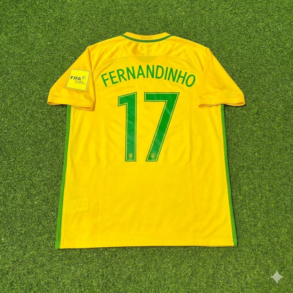Fernandinho #17 Brazil 2018 World Cup Home Football Jersey