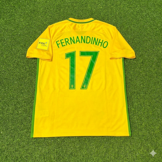 Fernandinho #17 Brazil 2018 World Cup Home Football Jersey