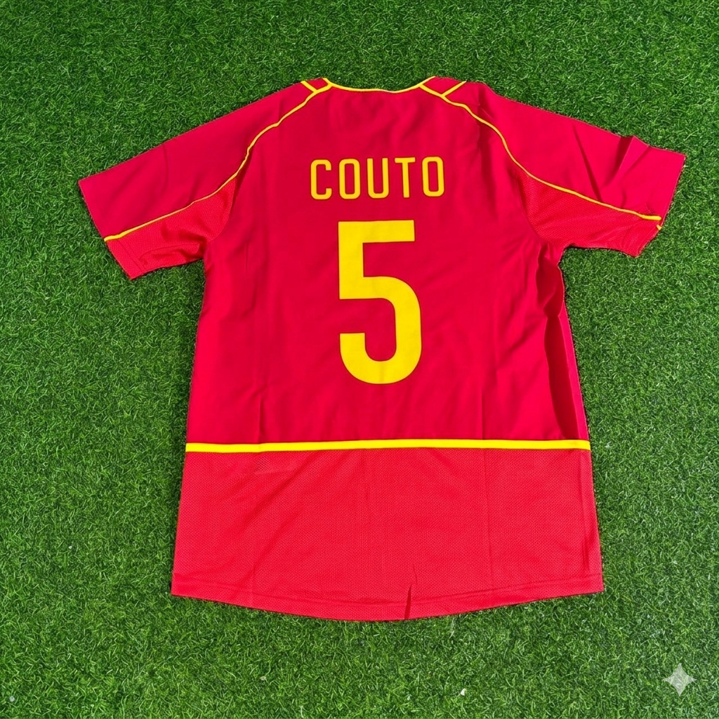 Fernando Couto #5 Portugal 2002 Retro Home Red Football Jersey