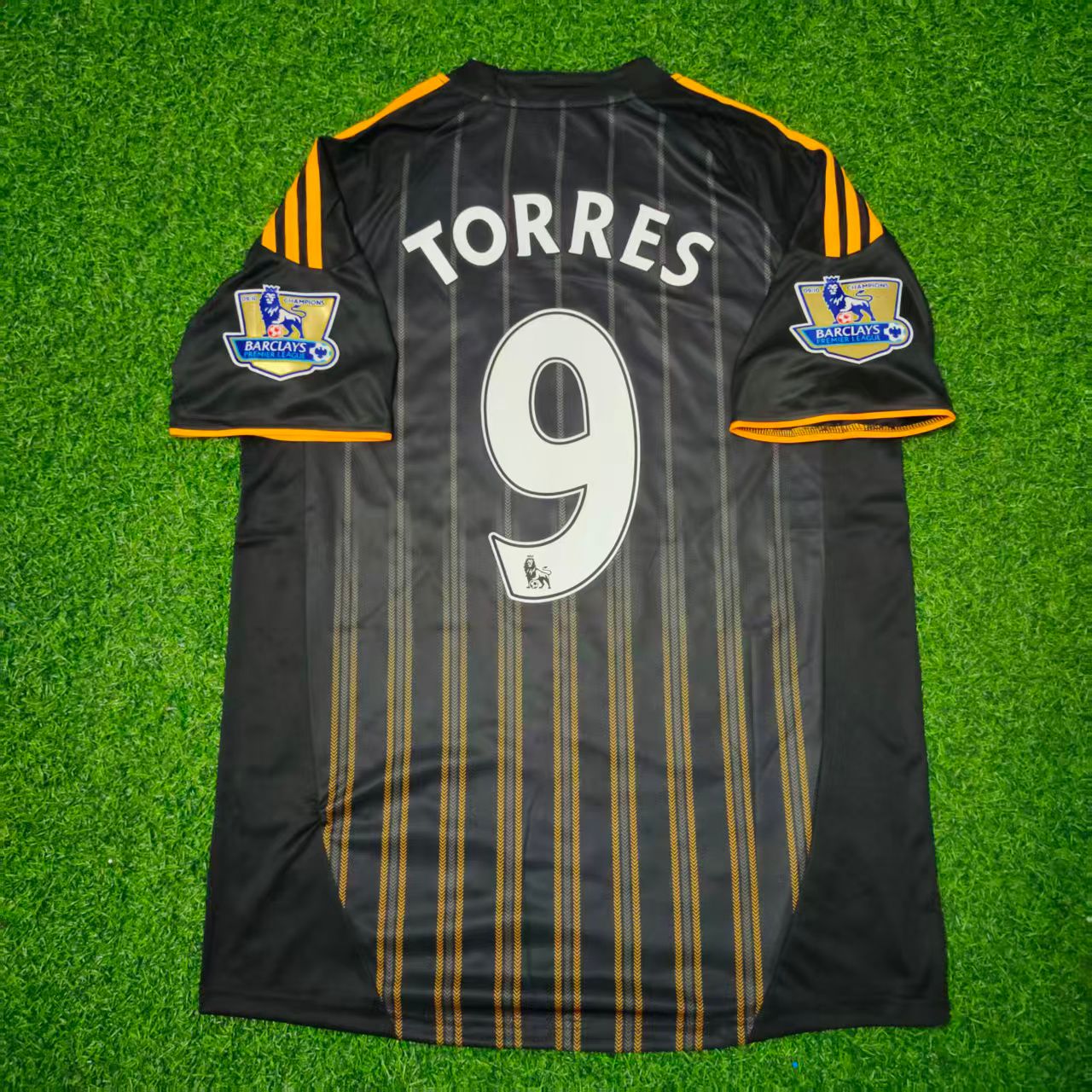 Fernando Torres #9 Chelsea 2010 2011 Auswärts Retro Schwarz Orange Fußballtrikot
