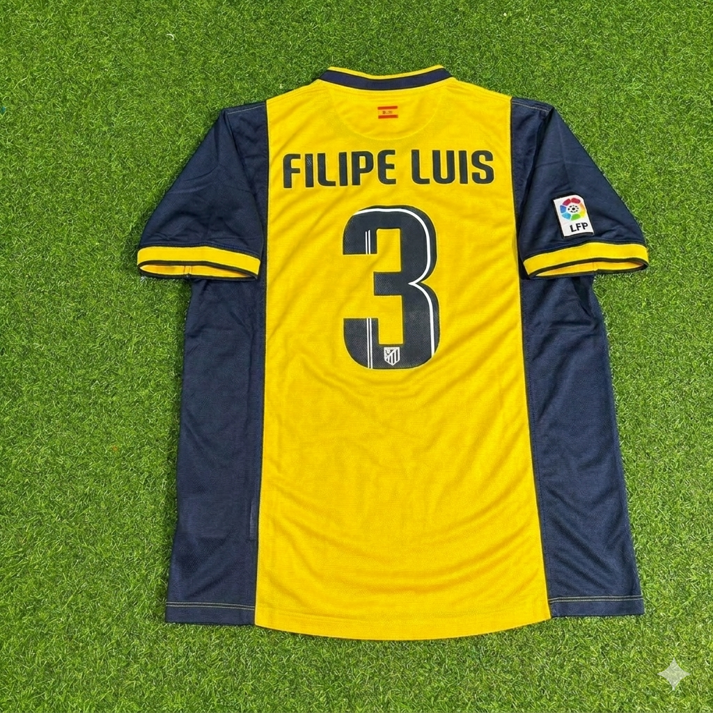 Filipe Luis #3 Atlético Madrid 2013-2014 Away Yellow Football Jersey