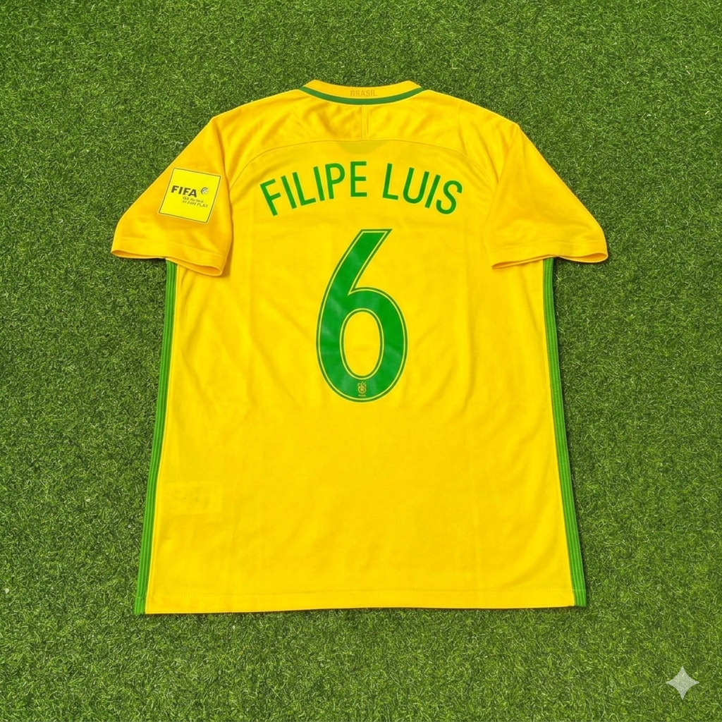 Filipe Luis #6 Brazil 2018 World Cup Home Football Jersey