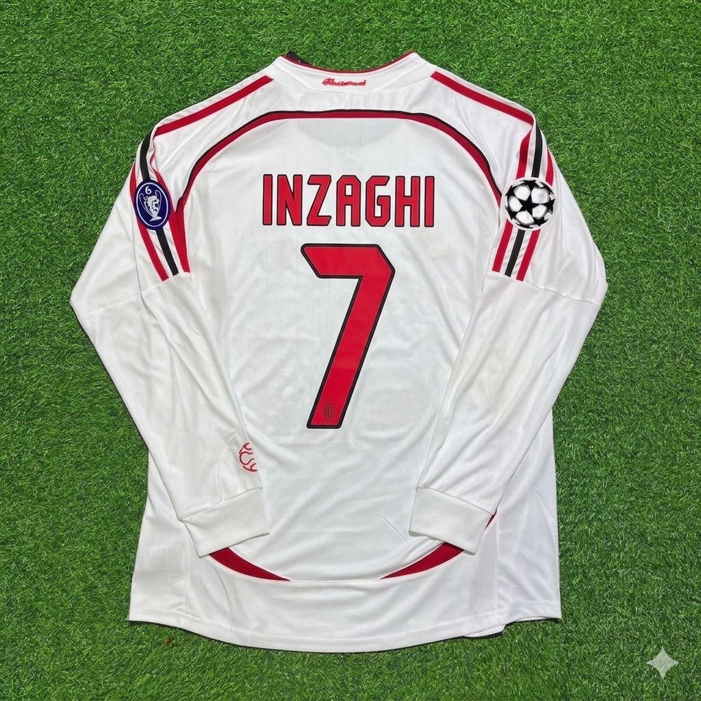 Filippo Inzaghi #7 AC Milan 2007 Champions League Final Away White Long Sleeve Retro Jersey