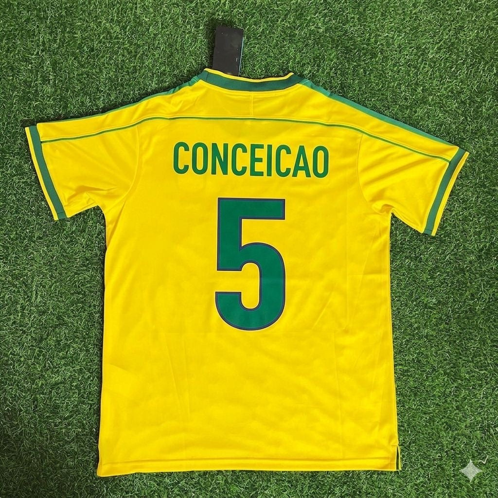Flávio Conceição #5 Brazil 1998 World Cup Retro Jersey Soccer Shirt
