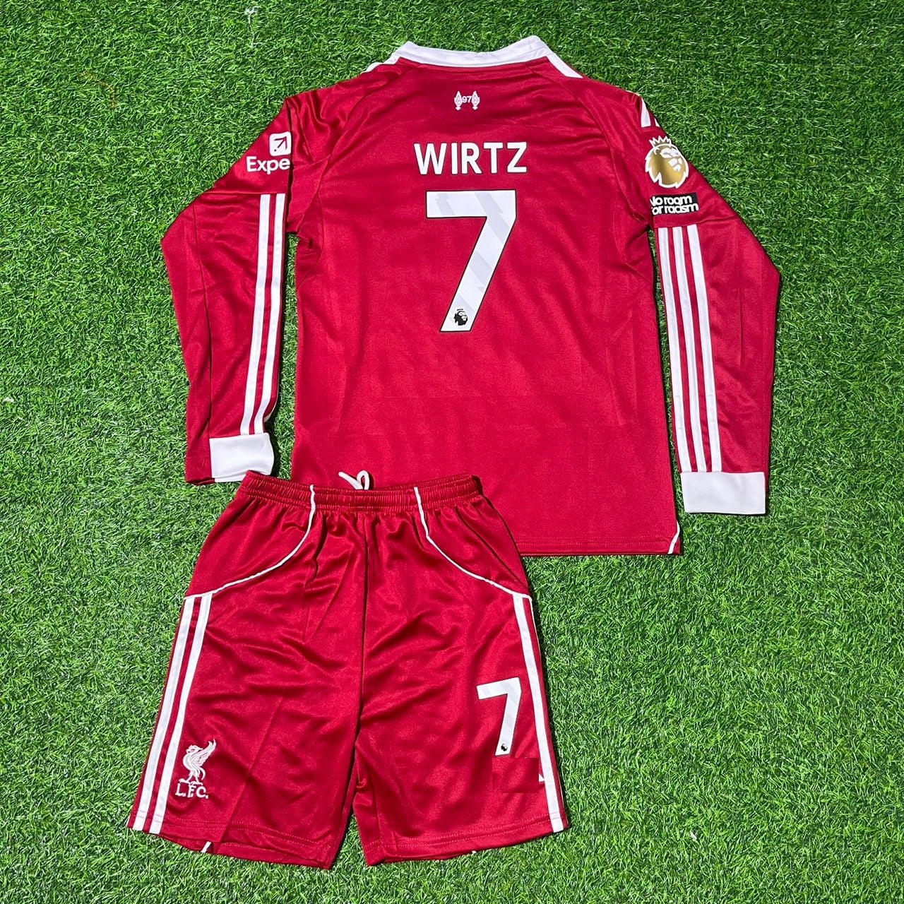 Florian Wirtz Liverpool 2025 New Season Kids Long Sleeve Football Jersey Kit